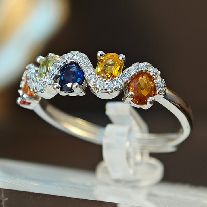 Bague en forme de vague avec topaze de couleur naturelle Olivenorma