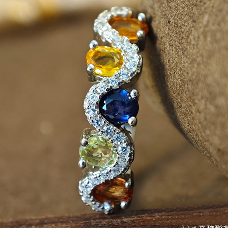 Bague en forme de vague avec topaze de couleur naturelle Olivenorma