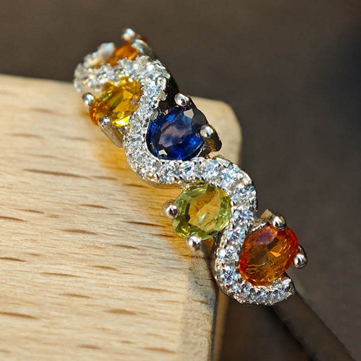 Bague en forme de vague avec topaze de couleur naturelle Olivenorma