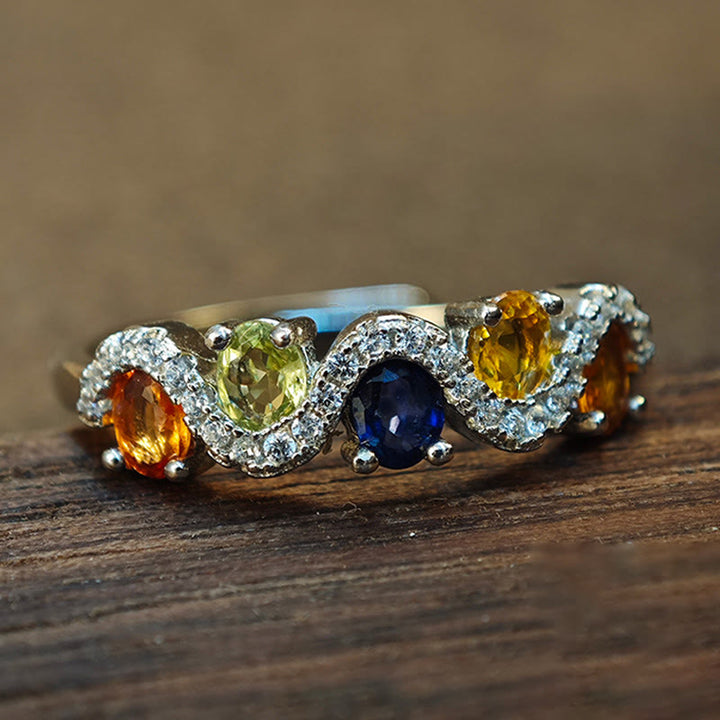 Bague en forme de vague avec topaze de couleur naturelle Olivenorma