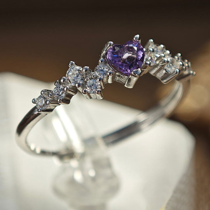 Bague en forme de cœur avec améthyste naturelle Olivenorma