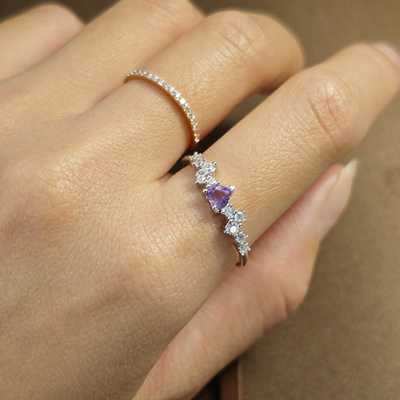 Bague en forme de cœur avec améthyste naturelle Olivenorma