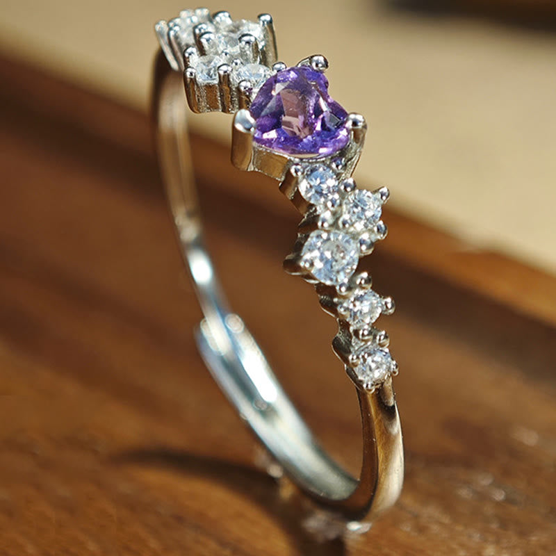 Bague en forme de cœur avec améthyste naturelle Olivenorma