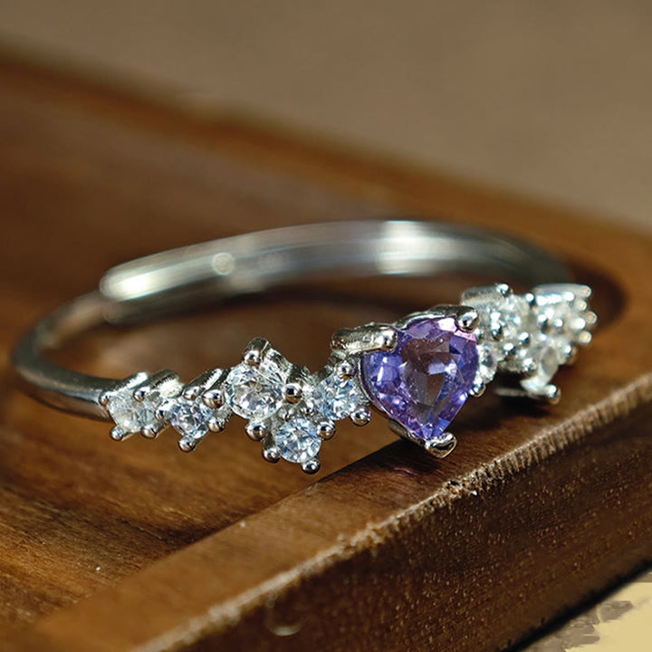 Bague en forme de cœur avec améthyste naturelle Olivenorma