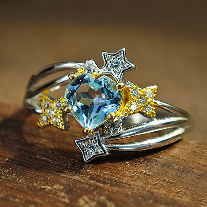 Bague étoile en forme de cœur avec topaze bleue naturelle Olivenorma