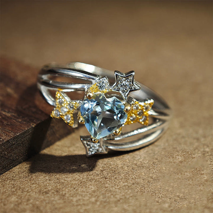 Bague étoile en forme de cœur avec topaze bleue naturelle Olivenorma
