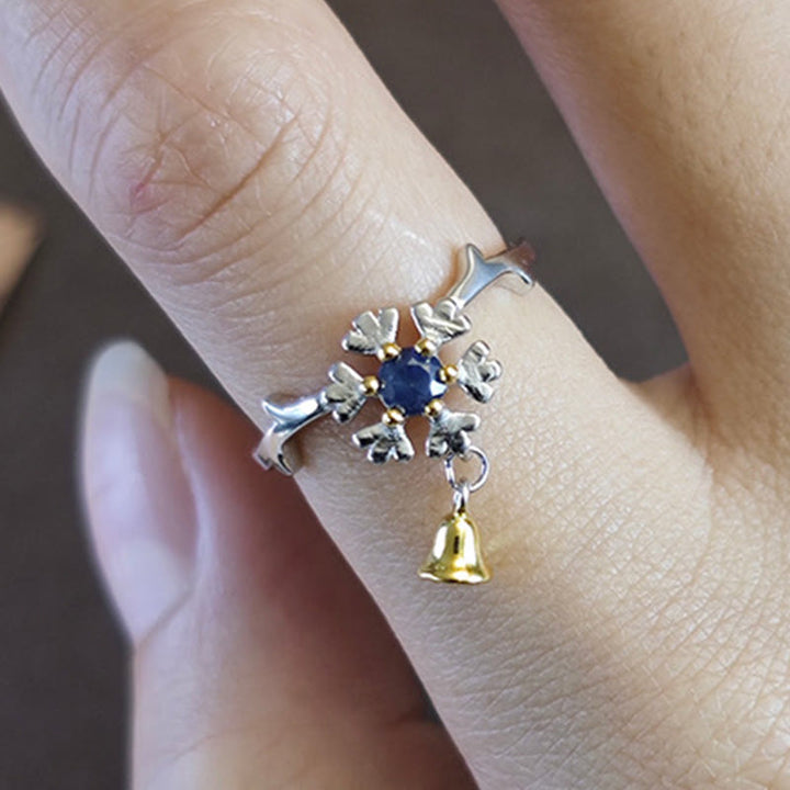 Bague en argent sterling en forme de cloche avec flocon de neige et saphir Olivenorma
