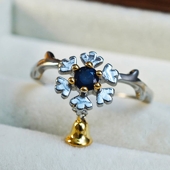 Bague en argent sterling en forme de cloche avec flocon de neige et saphir Olivenorma