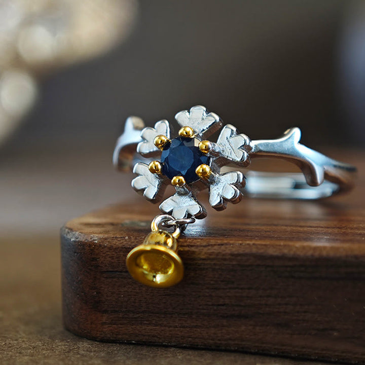 Bague en argent sterling en forme de cloche avec flocon de neige et saphir Olivenorma