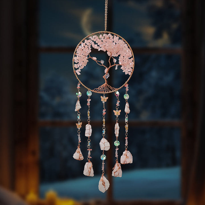 Carillon éolien en quartz rose arbre de vie Olivenorma