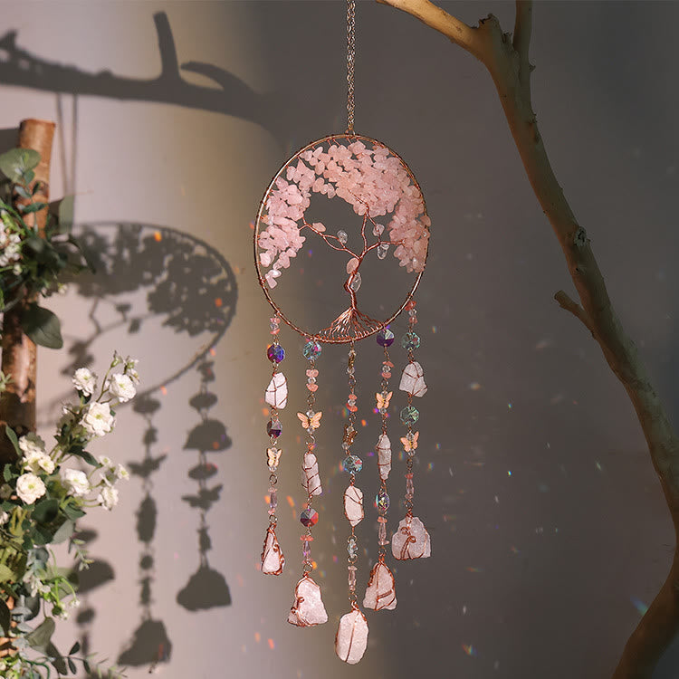 Carillon éolien en quartz rose arbre de vie Olivenorma