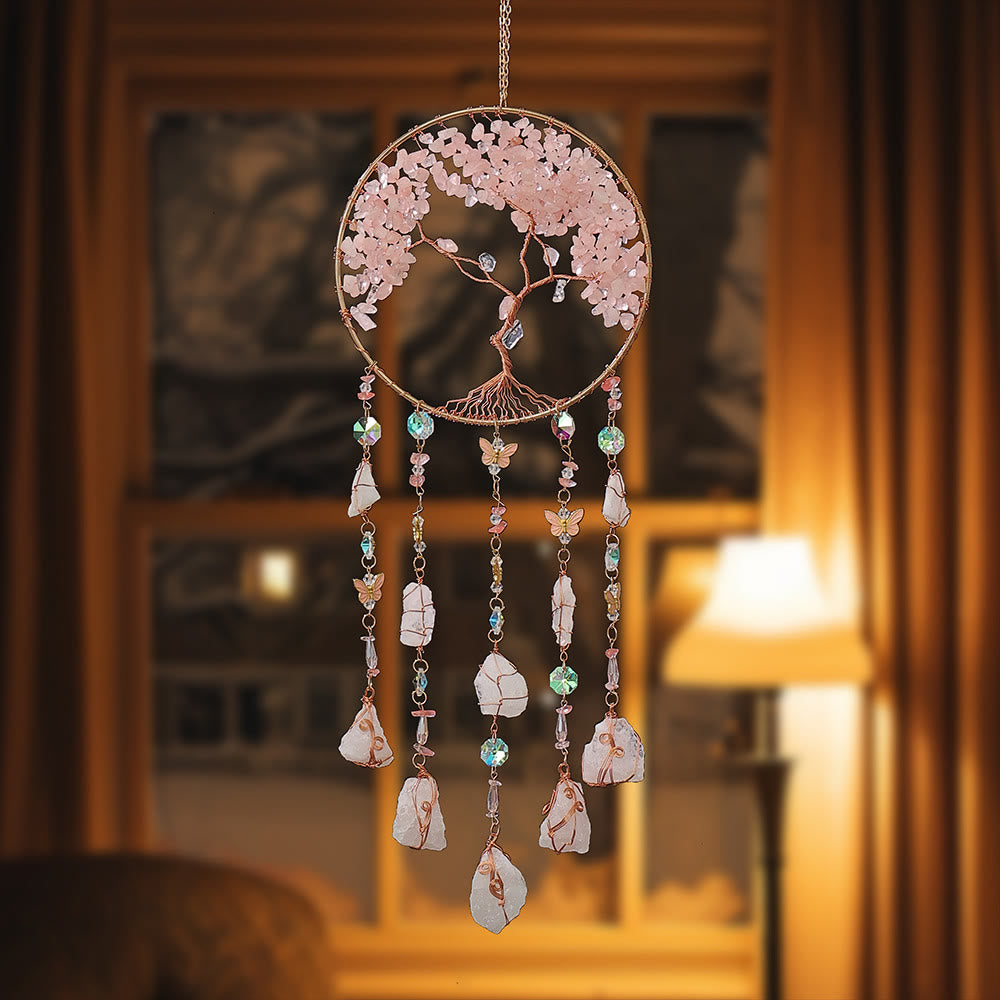 Carillon éolien en quartz rose arbre de vie Olivenorma