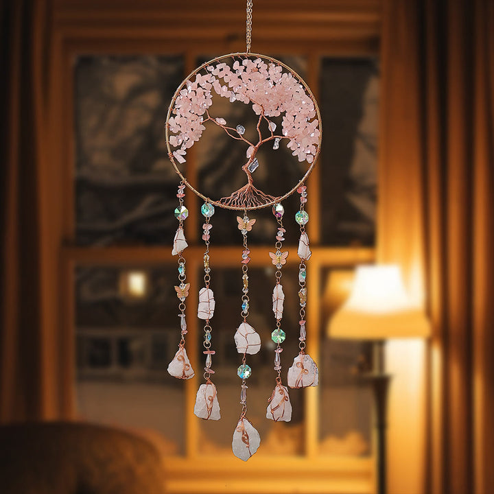 Carillon éolien en quartz rose arbre de vie Olivenorma