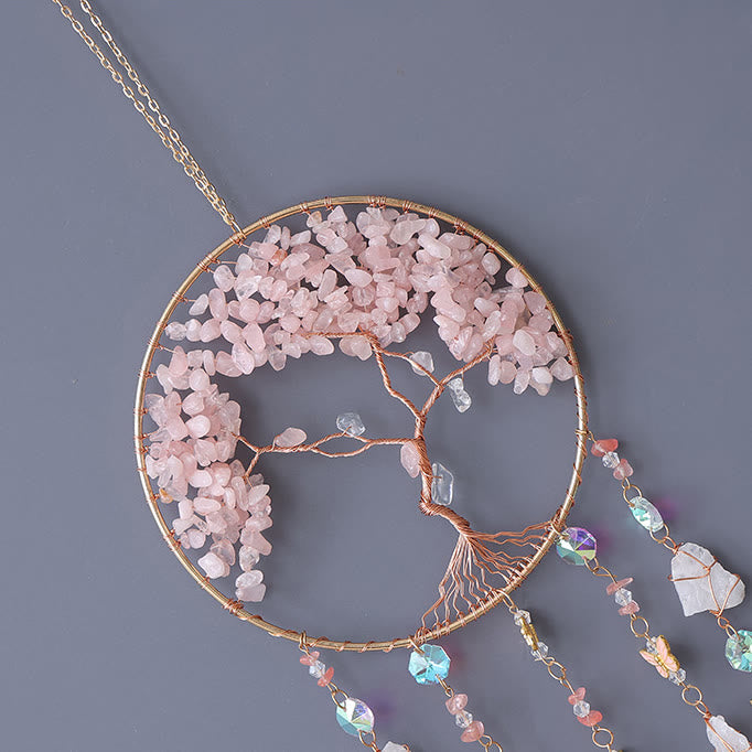 Carillon éolien en quartz rose arbre de vie Olivenorma