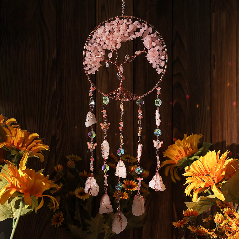 Carillon éolien en quartz rose arbre de vie Olivenorma