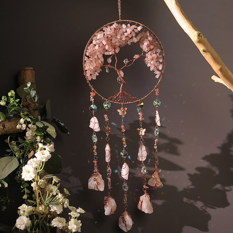 Carillon éolien en quartz rose arbre de vie Olivenorma