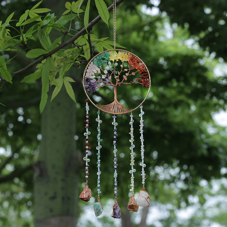 Carillon éolien en pierre naturelle avec chakra arbre de vie Olivenorma