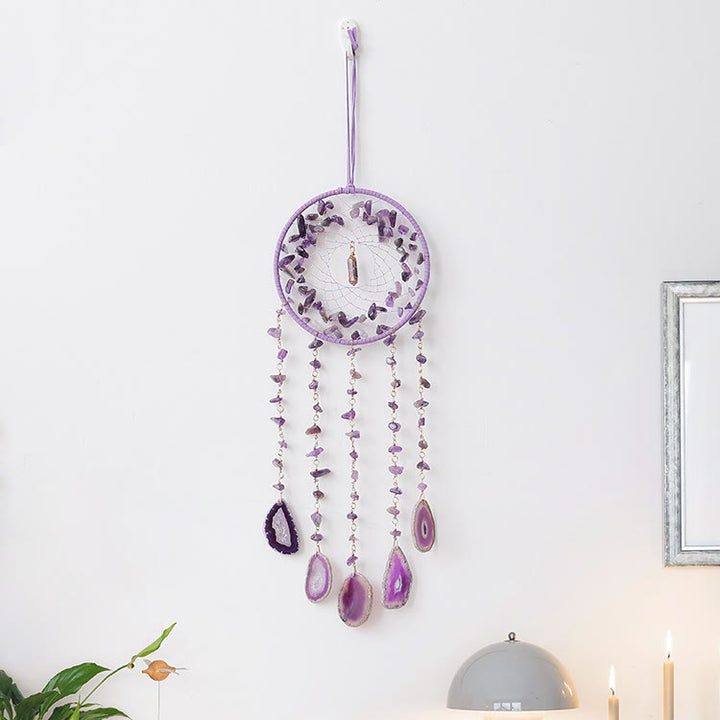 Pendentif carillon éolien en agate violette et améthyste naturelle Olivenorma