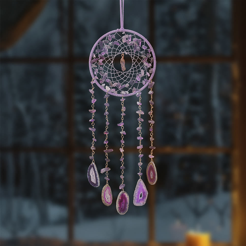 Pendentif carillon éolien en agate violette et améthyste naturelle Olivenorma