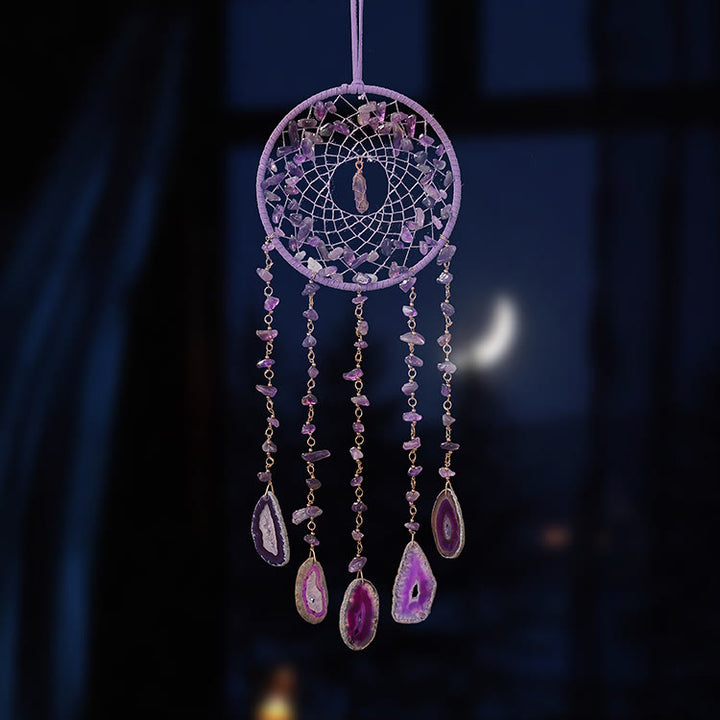 Pendentif carillon éolien en agate violette et améthyste naturelle Olivenorma