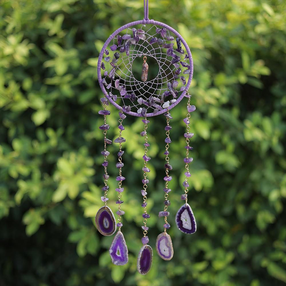Pendentif carillon éolien en agate violette et améthyste naturelle Olivenorma