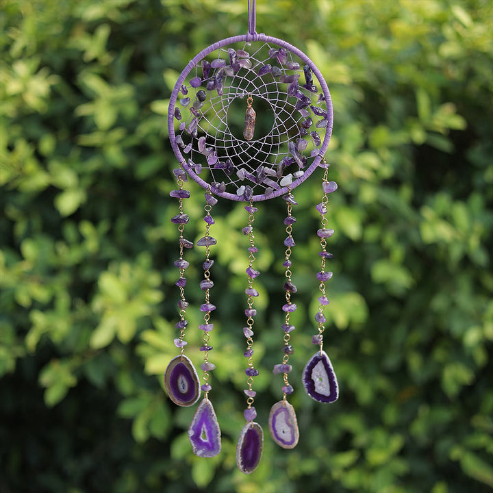 Pendentif carillon éolien en agate violette et améthyste naturelle Olivenorma
