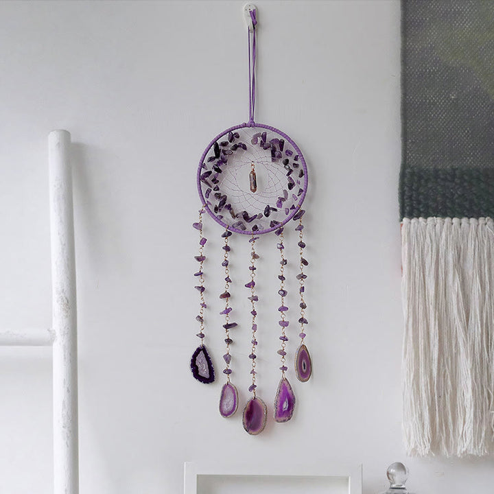 Pendentif carillon éolien en agate violette et améthyste naturelle Olivenorma