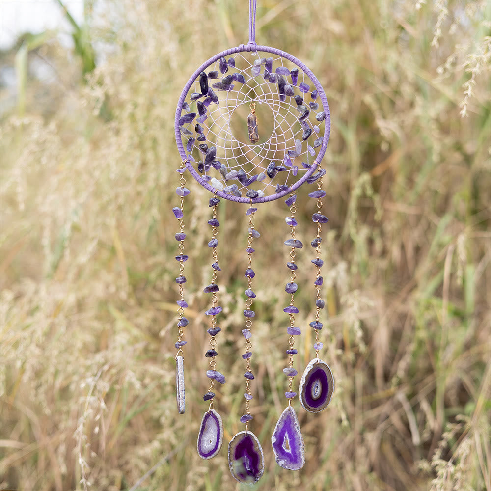 Pendentif carillon éolien en agate violette et améthyste naturelle Olivenorma