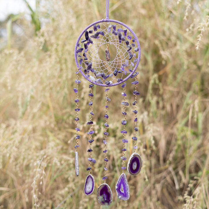 Pendentif carillon éolien en agate violette et améthyste naturelle Olivenorma