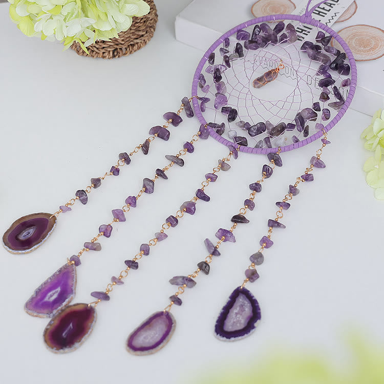 Pendentif carillon éolien en agate violette et améthyste naturelle Olivenorma