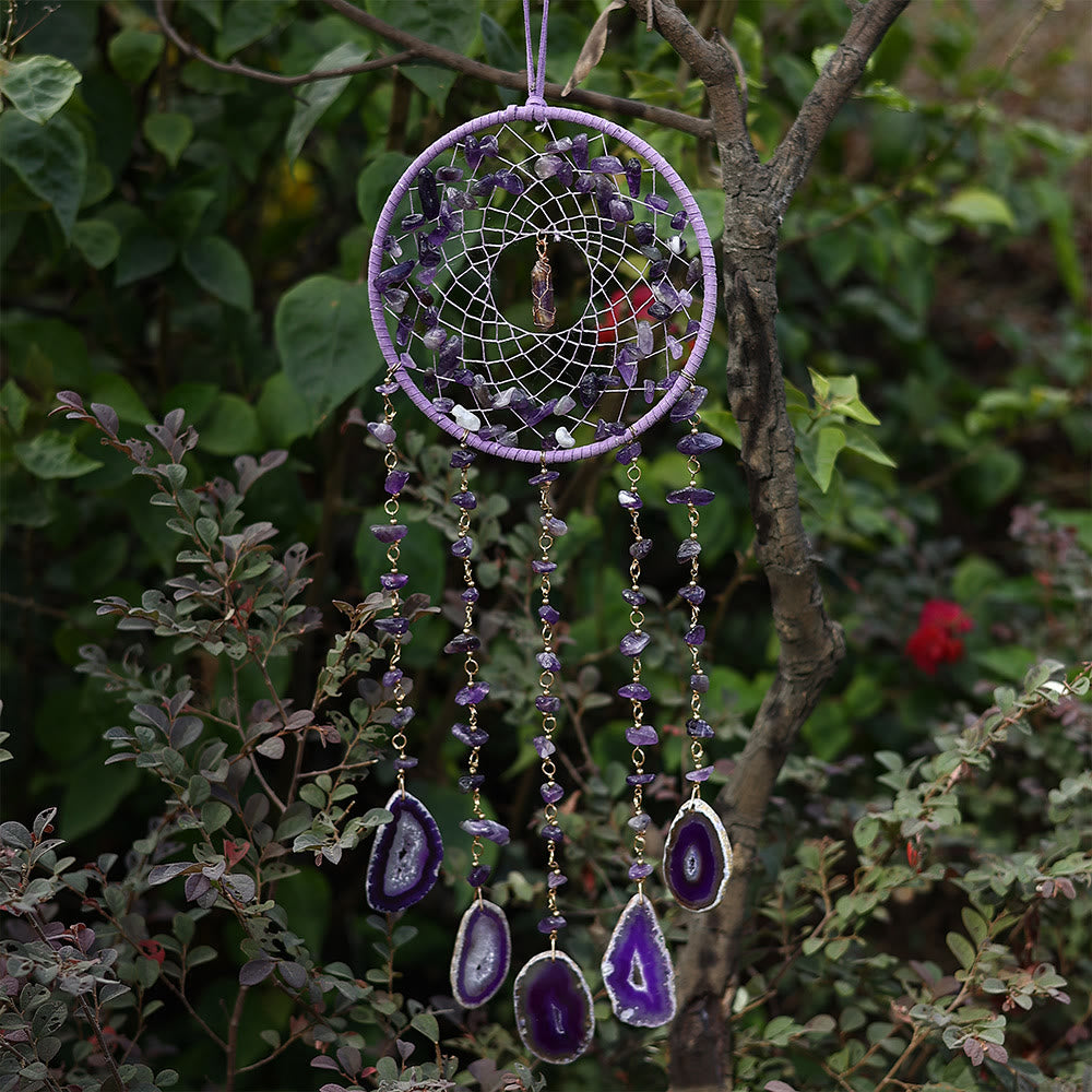 Pendentif carillon éolien en agate violette et améthyste naturelle Olivenorma