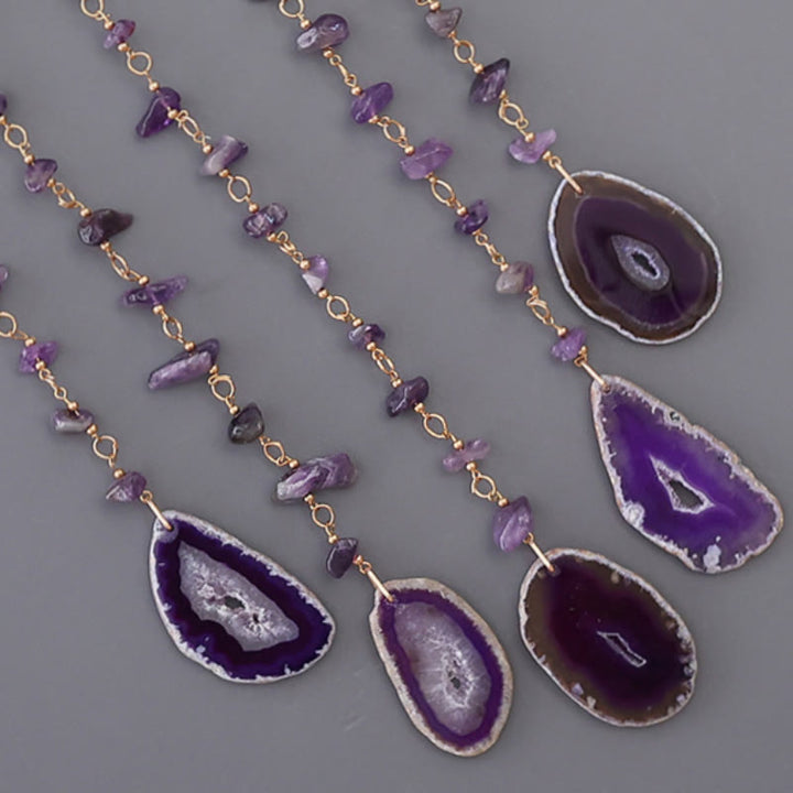Pendentif carillon éolien en agate violette et améthyste naturelle Olivenorma