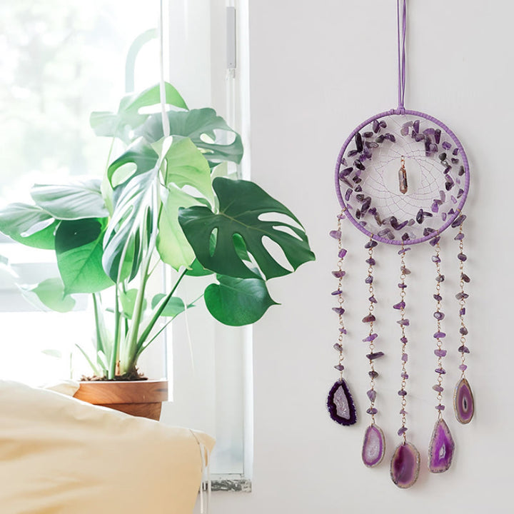 Pendentif carillon éolien en agate violette et améthyste naturelle Olivenorma