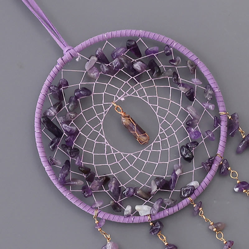 Pendentif carillon éolien en agate violette et améthyste naturelle Olivenorma
