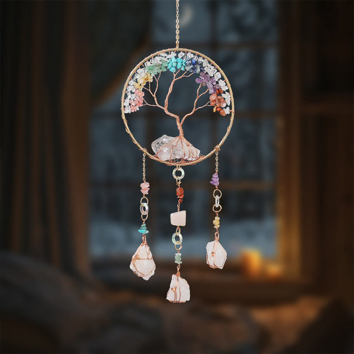 Carillon éolien en cristal transparent avec chakra arbre de vie Olivenorma