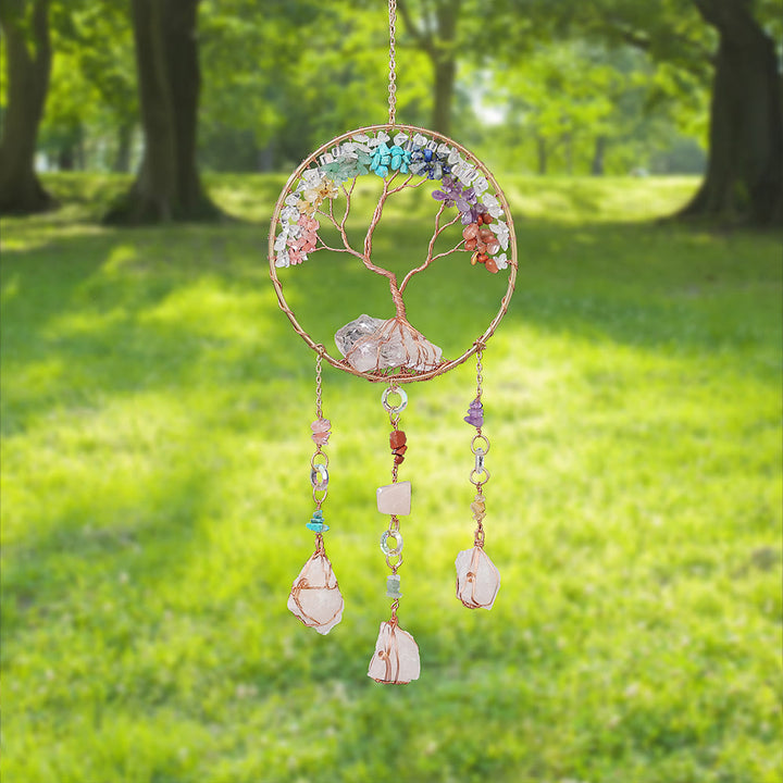 Carillon éolien en cristal transparent avec chakra arbre de vie Olivenorma