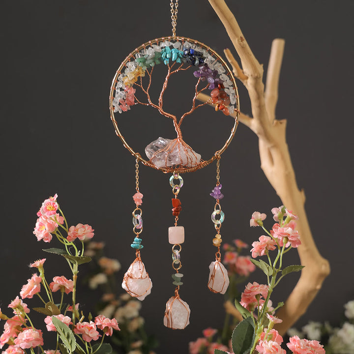 Carillon éolien en cristal transparent avec chakra arbre de vie Olivenorma