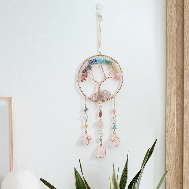 Carillon éolien en cristal transparent avec chakra arbre de vie Olivenorma