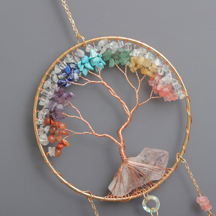 Carillon éolien en cristal transparent avec chakra arbre de vie Olivenorma