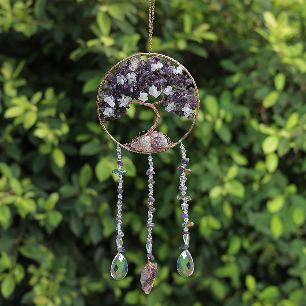 Carillon éolien en forme d'arbre de vie avec améthyste et opalite Olivenorma