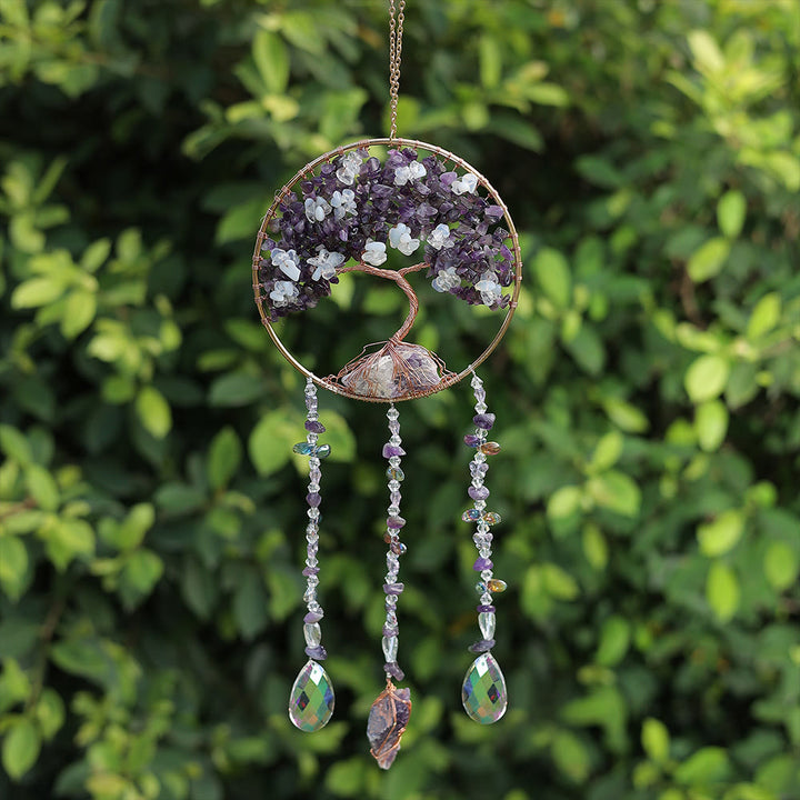 Carillon éolien en forme d'arbre de vie avec améthyste et opalite Olivenorma