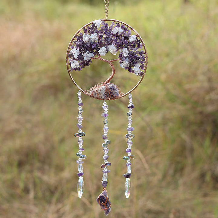 Carillon éolien en forme d'arbre de vie avec améthyste et opalite Olivenorma