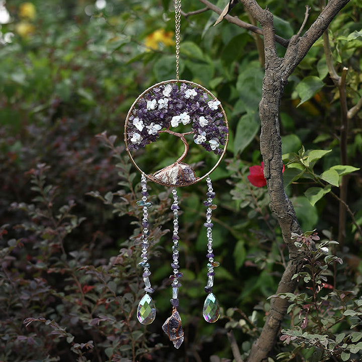 Carillon éolien en forme d'arbre de vie avec améthyste et opalite Olivenorma