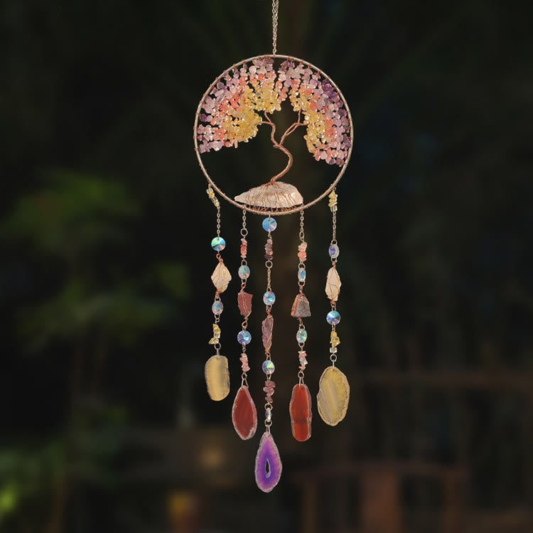 Carillon éolien en citrine et fluorite avec arbre de vie Olivenorma