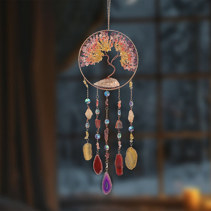 Carillon éolien en citrine et fluorite avec arbre de vie Olivenorma