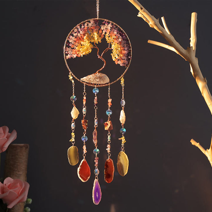 Carillon éolien en citrine et fluorite avec arbre de vie Olivenorma