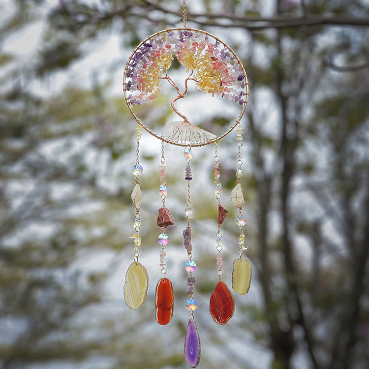 Carillon éolien en citrine et fluorite avec arbre de vie Olivenorma