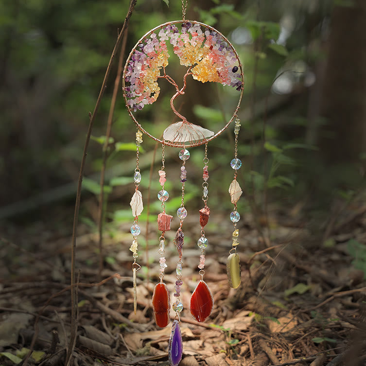 Carillon éolien en citrine et fluorite avec arbre de vie Olivenorma