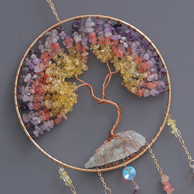 Carillon éolien en citrine et fluorite avec arbre de vie Olivenorma