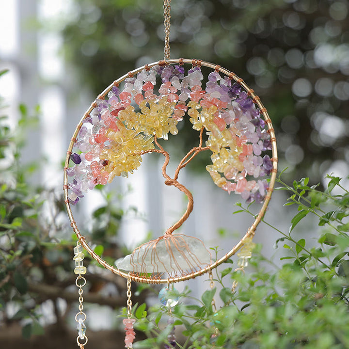 Carillon éolien en citrine et fluorite avec arbre de vie Olivenorma